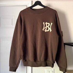 BRICKS & WOOD brown logo graphic crew boxy oversized pullover sweater